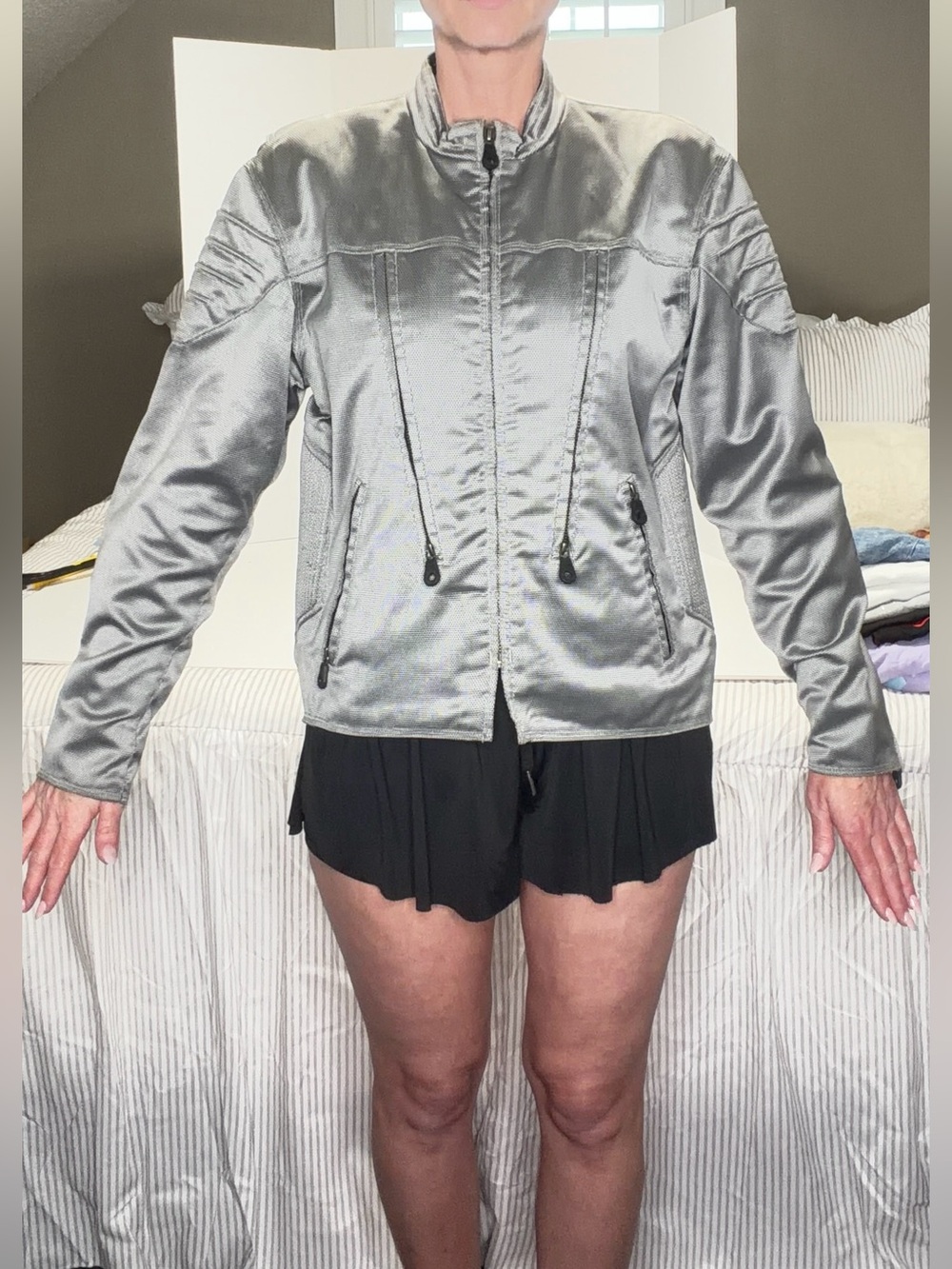 Harley-Davidson Motorcycle Jacket Silver Satin Utility Jacket Womens
